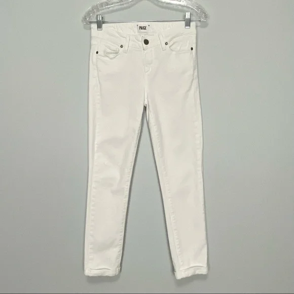 Paige Skyline Crop Skinny Jeans Optic White 26 - Picture 3 of 13
